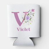 Paarse naam met een bloemendesign blikjeskoeler (Achterkant)