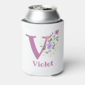 Paarse naam met een bloemendesign blikjeskoeler (Blikje Achterkant)