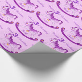 Paarse naam Rocking Horse 3rd Birthday Wrap Cadeaupapier (Hoek)
