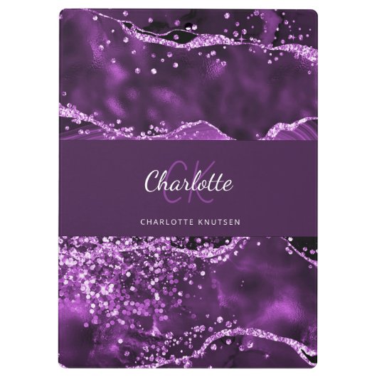 Paarse naam van het marmer-monogram klembord (Achterkant)