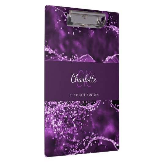 Paarse naam van het marmer-monogram klembord (Rechts)