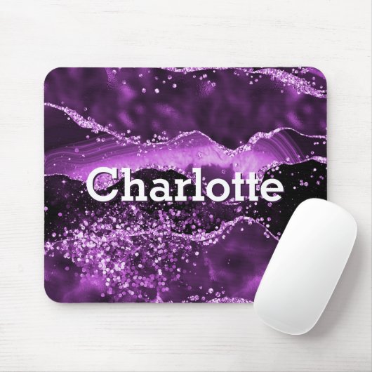 Paarse naam van het marmer-monogram muismat (Met muis)