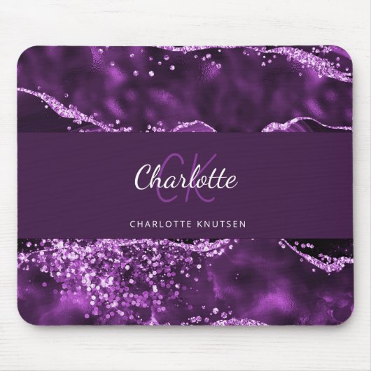 Paarse naam van het marmer-monogram muismat (Voorkant)