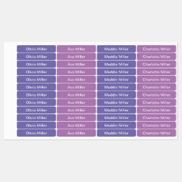 Paarse naamlabels voor schoolkamp kinderopvang labels