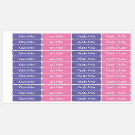 Paarse naamlabels voor schoolkamp kinderopvang labels