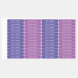Paarse naamlabels voor schoolkamp kinderopvang labels
