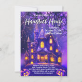 Paarse nacht Halloween feest spookhuis Kaart (Voorkant)