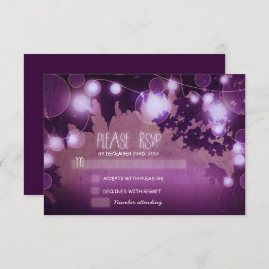 paarse nacht lantaarns bruiloft RSVP kaarten (Voorkant / Achterkant)