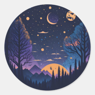 Paarse nacht Moon Mountains sticker