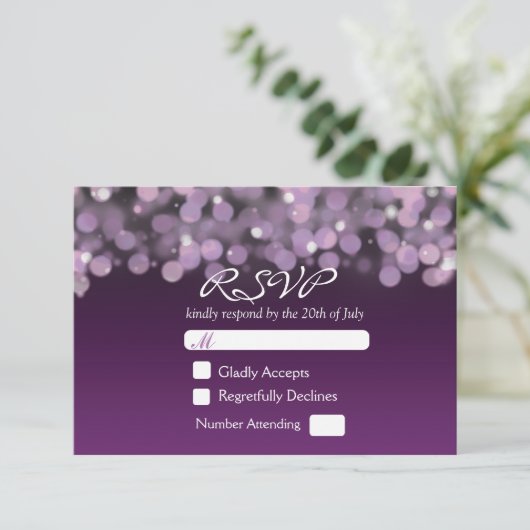 Paarse nacht Sky Lights bruids bruiloft RSVP Kaart (Staand voorkant)