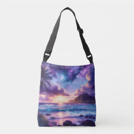 Paarse nacht Sky Moon Tropical Beach Crossbody Tas