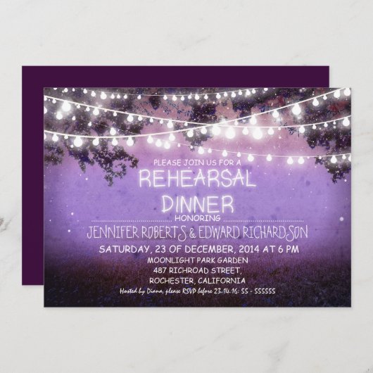 paarse Nacht & String Lights repetitie diner Kaart (Voorkant / Achterkant)