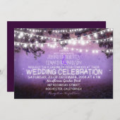 paarse nacht & tuinlichten rustieke bruiloft kaart (Voorkant / Achterkant)