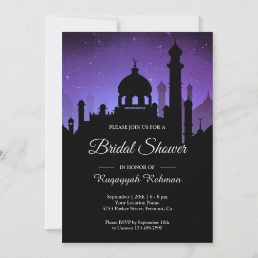 Paarse Nachtelijke Hemel Arabische Nacht Bruidsdou Kaart (Voorkant)