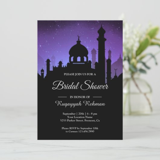 Paarse Nachtelijke Hemel Arabische Nacht Bruidsdou Kaart (Staand voorkant)