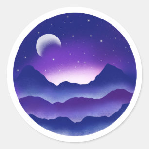 Paarse nachtlandschapssticker ronde sticker