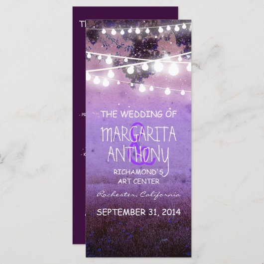 paarse nachtlichten bruiloft programma grillige ka programmakaart (Voorkant / Achterkant)