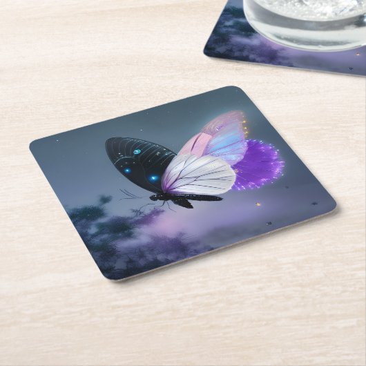Paarse nachtvlinder kartonnen onderzetters (Schuin)