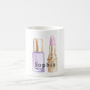 Paarse nagellak roze lippenstift koffiemok