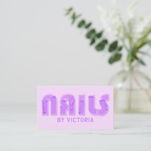 Paarse nagels Glitter zet Typografie Nail Tech Visitekaartje (Staand voorkant)