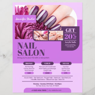Paarse nagelsalon, make-upartiest, schoonheidssalo flyer