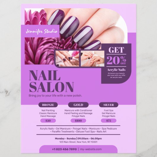 Paarse nagelsalon, make-upartiest, schoonheidssalo flyer (Voorkant)