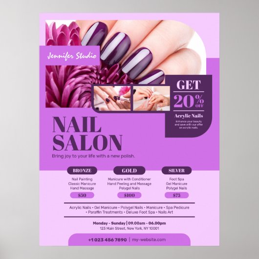Paarse nagelsalon, make-upartiest, schoonheidssalo poster (Voorkant)