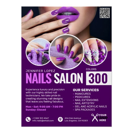 Paarse nagelsalon, schoonheidssalon, glanzend Post Perfect Poster (Voorkant)