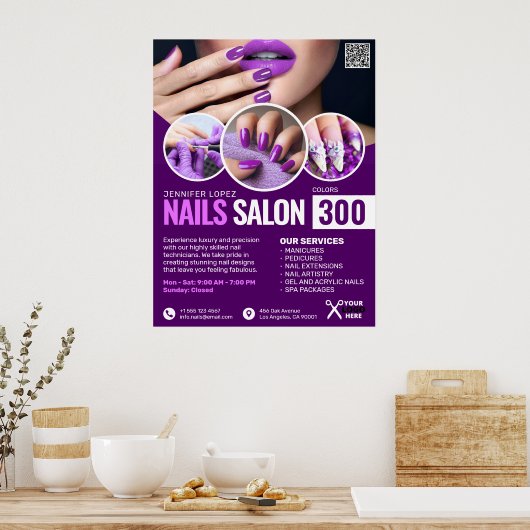 Paarse nagelsalon, schoonheidssalon, make-upkunste poster (Keuken)