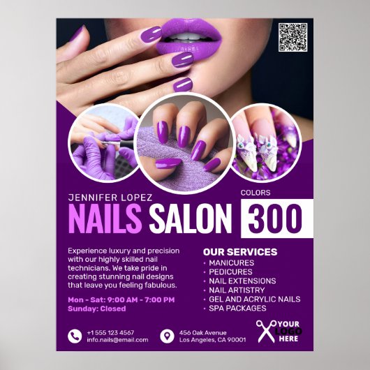 Paarse nagelsalon, schoonheidssalon, make-upkunste poster (Voorkant)