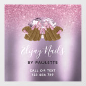 Paarse nagelstudio vrouw hand nagels technicus raamsticker (Vel)