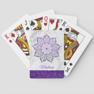 Paarse namaak glitters mandala op grijs & wit marm pokerkaarten
