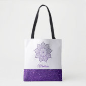 Paarse namaak glitters mandala op wit tote bag (Voorkant)