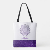 Paarse namaak glitters mandala op wit tote bag (Achterkant)