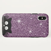Paarse namaak glitterschittertextuur met een kat Case-Mate iPhone case (Achterkant (horizontaal))