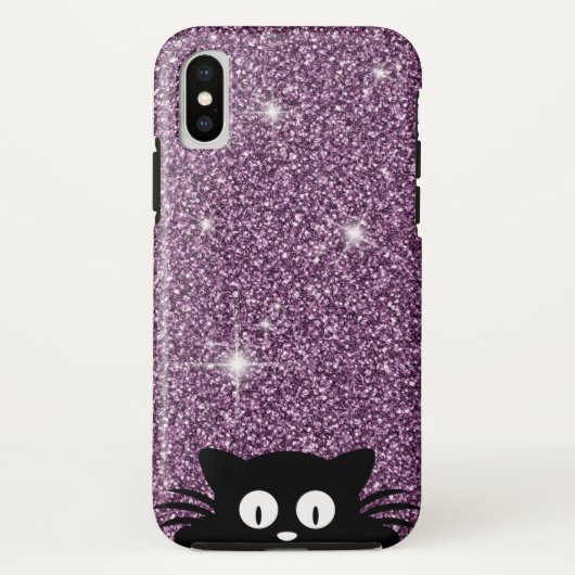 Paarse namaak glitterschittertextuur met een kat Case-Mate iPhone case (Achterkant)