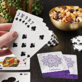 Paarse namaak glittersymbool op wit marmer pokerkaarten (Insitu)