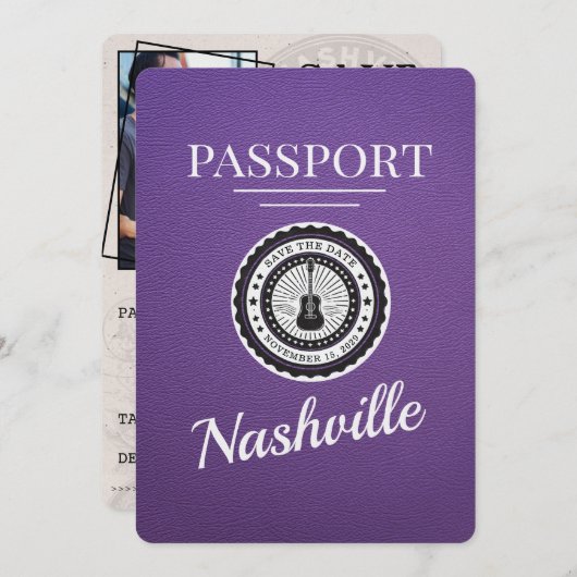 Paarse Nashville Passport Bewaar de datum Save The Date (Voorkant / Achterkant)