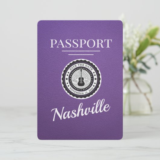 Paarse Nashville Passport Bewaar de datum Save The Date (Staand voorkant)