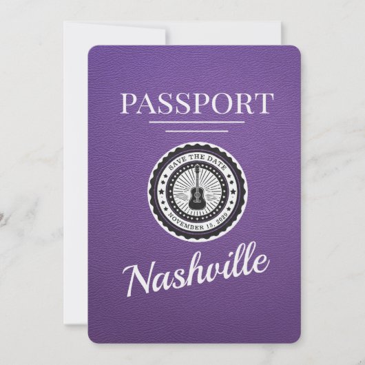 Paarse Nashville Passport Bewaar de datum Save The Date (Voorkant)