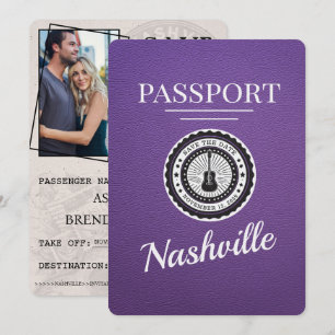 Paarse Nashville Passport Bewaar de datum Save The Date