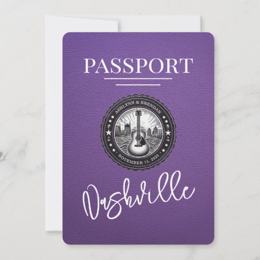Paarse Nashville Passport bruiloft Kaart (Achterkant)