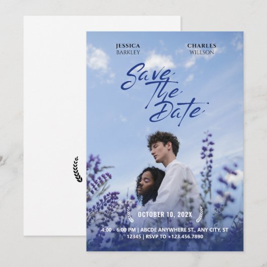 Paarse natuur film poster bruiloft foto save the date (Voorkant / Achterkant)