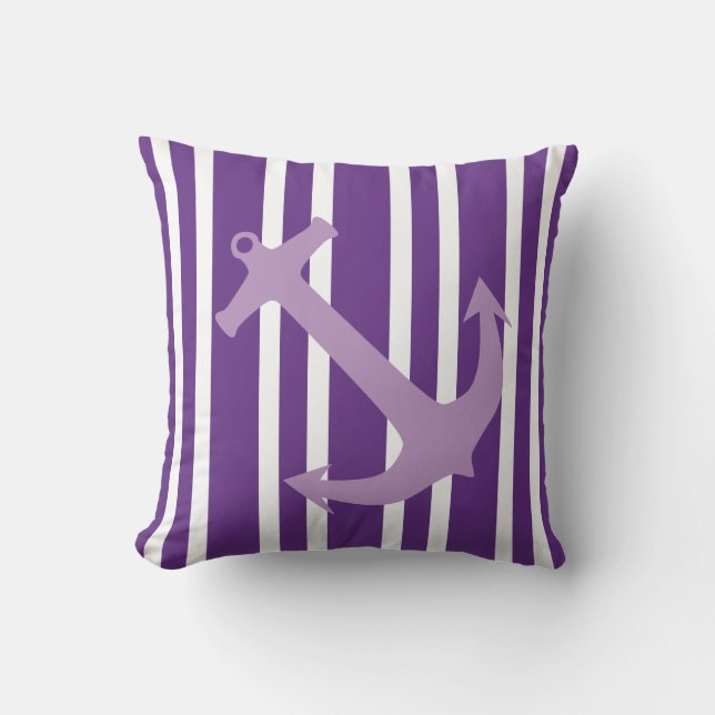 Paarse Nautical Anchor Striped Pillow Kussen (Voorkant)