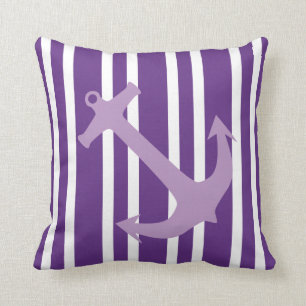 Paarse Nautical Anchor Striped Pillow Kussen