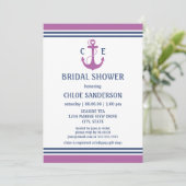 Paarse Nautical Bridal Shower-uitnodigingen Kaart (Staand voorkant)