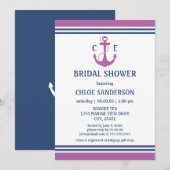 Paarse Nautical Bridal Shower-uitnodigingen Kaart (Voorkant / Achterkant)