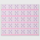 Paarse Nautische ankers en roze stropen Cadeaupapier (Vlak)