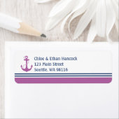 Paarse nautische hartanker monogram etiket (Insitu)