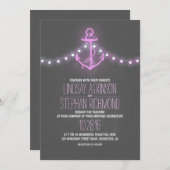 paarse nautische krijtbordankerbruiloft kaart (Voorkant / Achterkant)